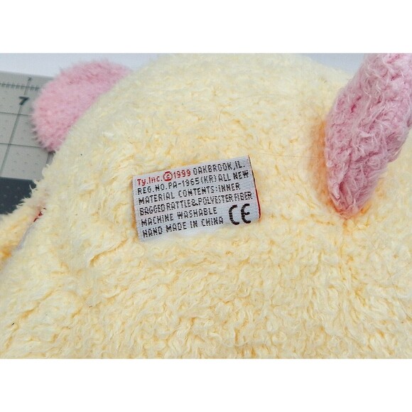 Ty Pillow Pals Yellow Pink Puppy Dog Plush DogBaby 8" Rattle Lovey 1999 Stuffed - Picture 6 of 12